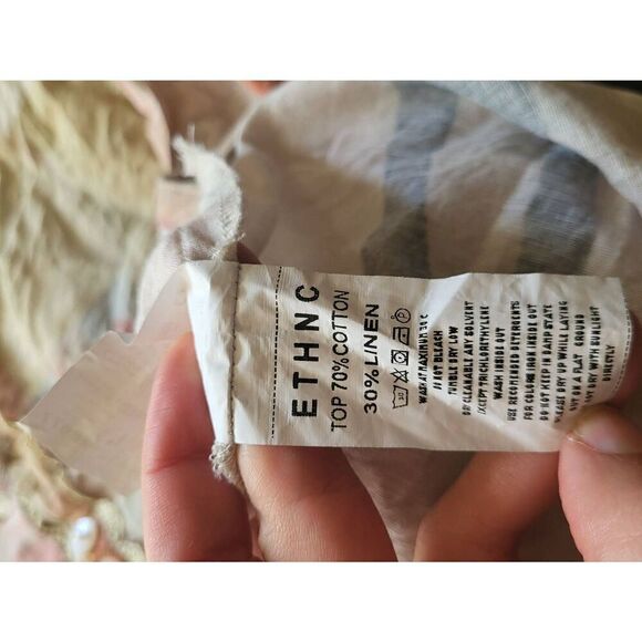 ETHNC Kurta Salwar Set Abstract Art Print Lace Shell Linen Cotton Flowy - Picture 8 of 9